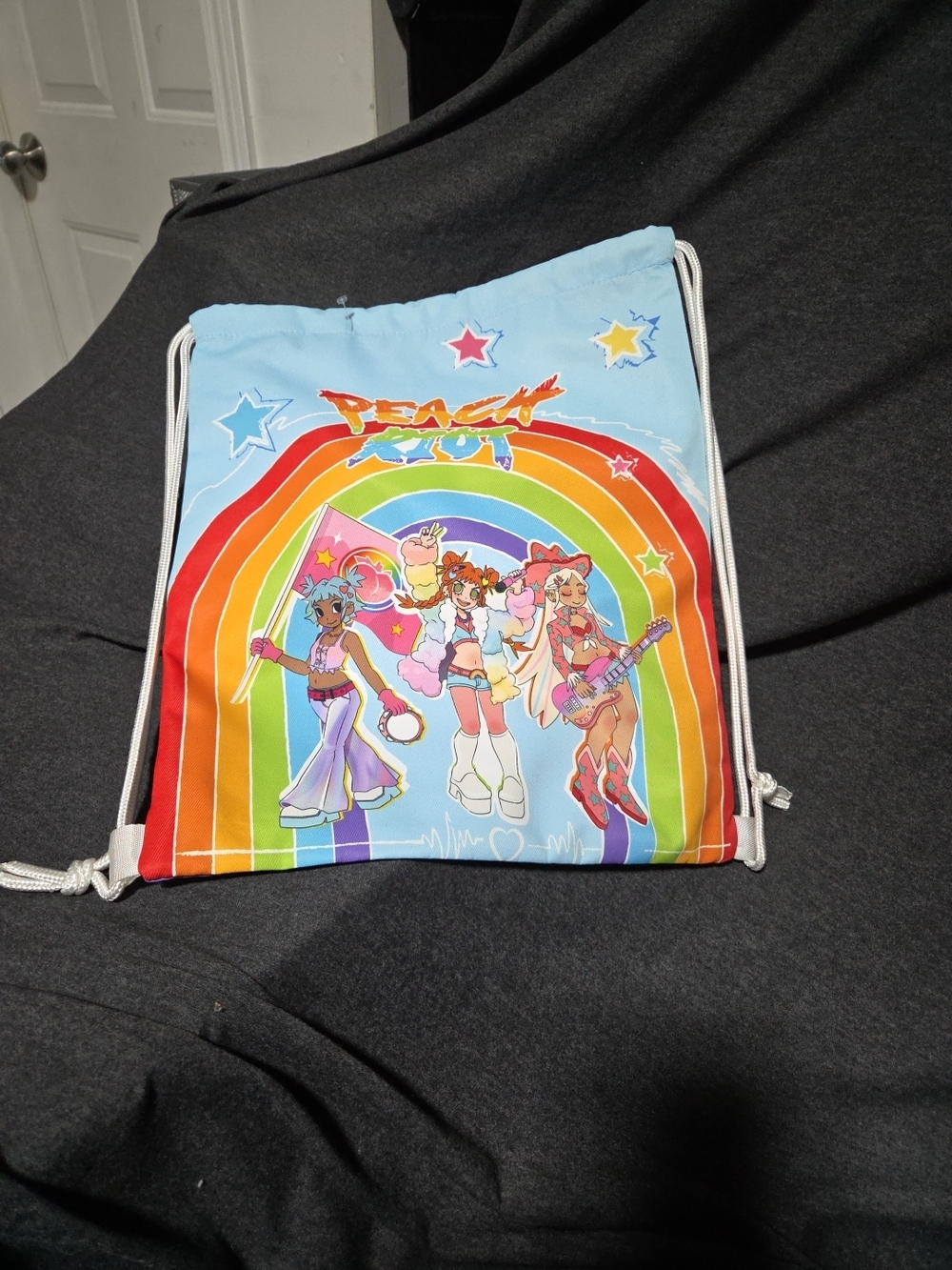 NEW Peach Kool Rainbow Anime Drawstring Backpack - Pastel Blue
